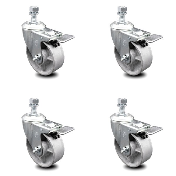 Service Caster Semi Steel Swvl TS Caster w/RB w/4" Wheel&1/2" Stem-4 Swvl w/TTL BRK, 4PK SCC-TSTTL20S415-SSR-121315-4 - main